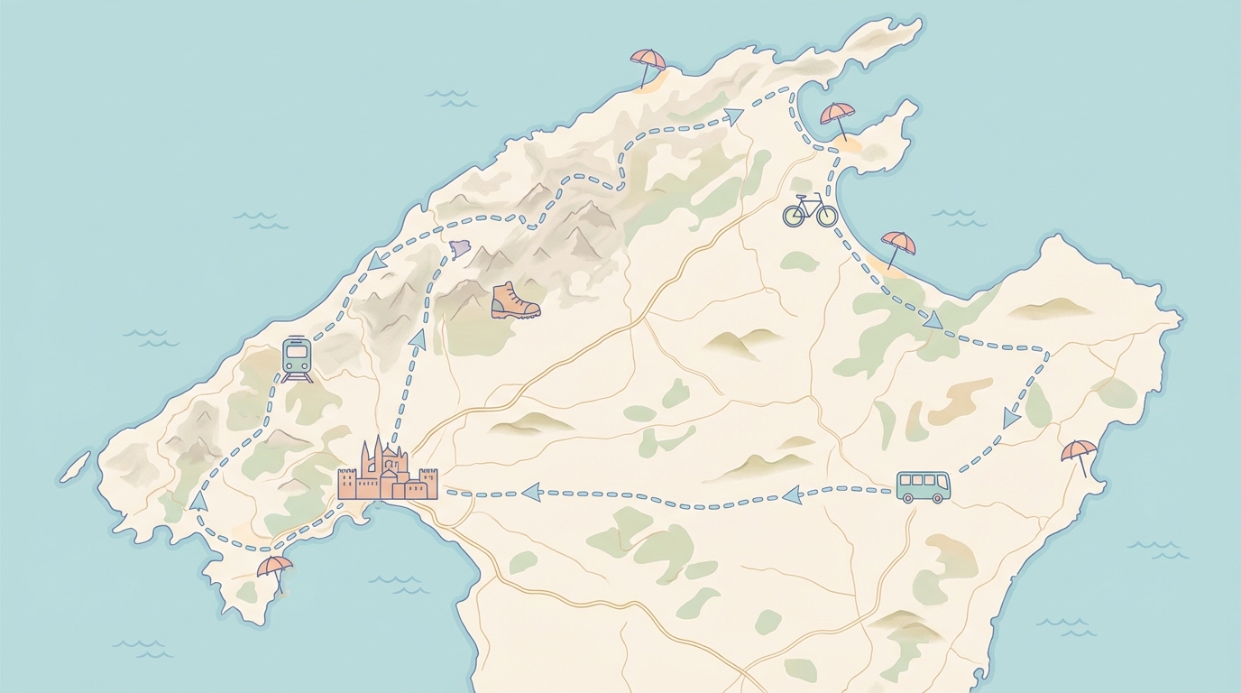 Carte stylisée de l'itinéraire solo de 7 jours.