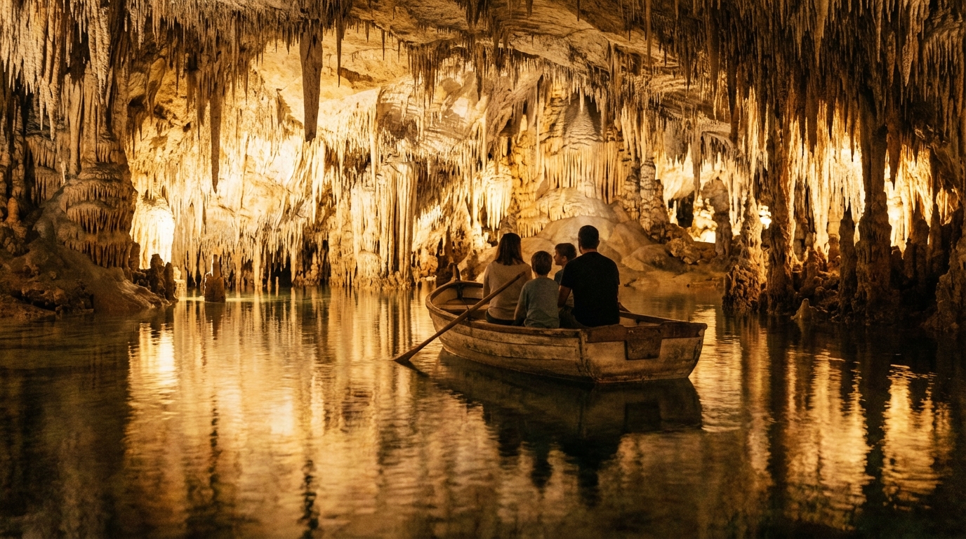 Ambiance intérieure des grottes Drach (Majorque).