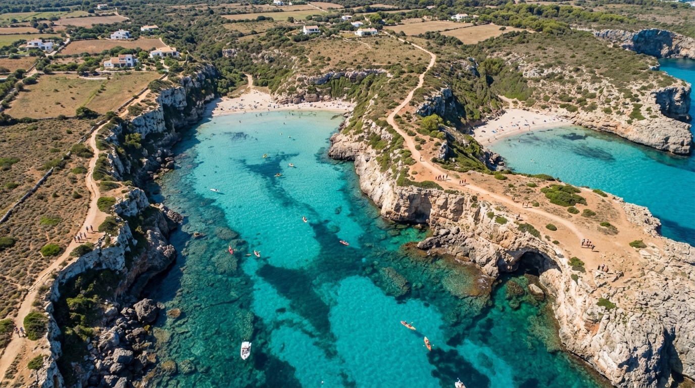 Panorama aérien de Minorque et du sentier Cami de Cavalls.