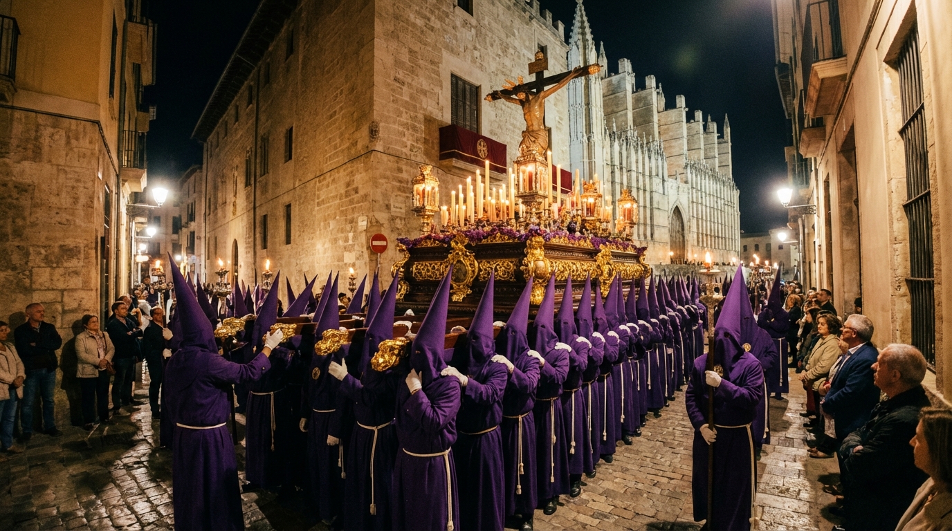 Sant Crist de la Sang — procession in Palma at dusk.