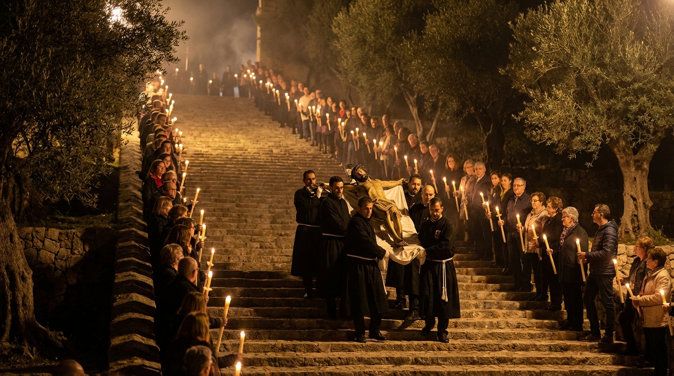 Davallament de Pollença — candlelit descent on the Calvari steps.