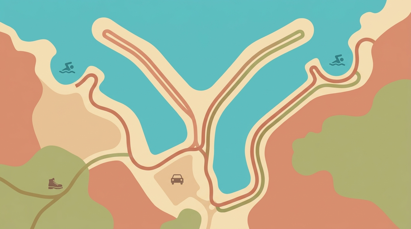 Mini-carte schématique du parcours piéton autour du port (sans texte).