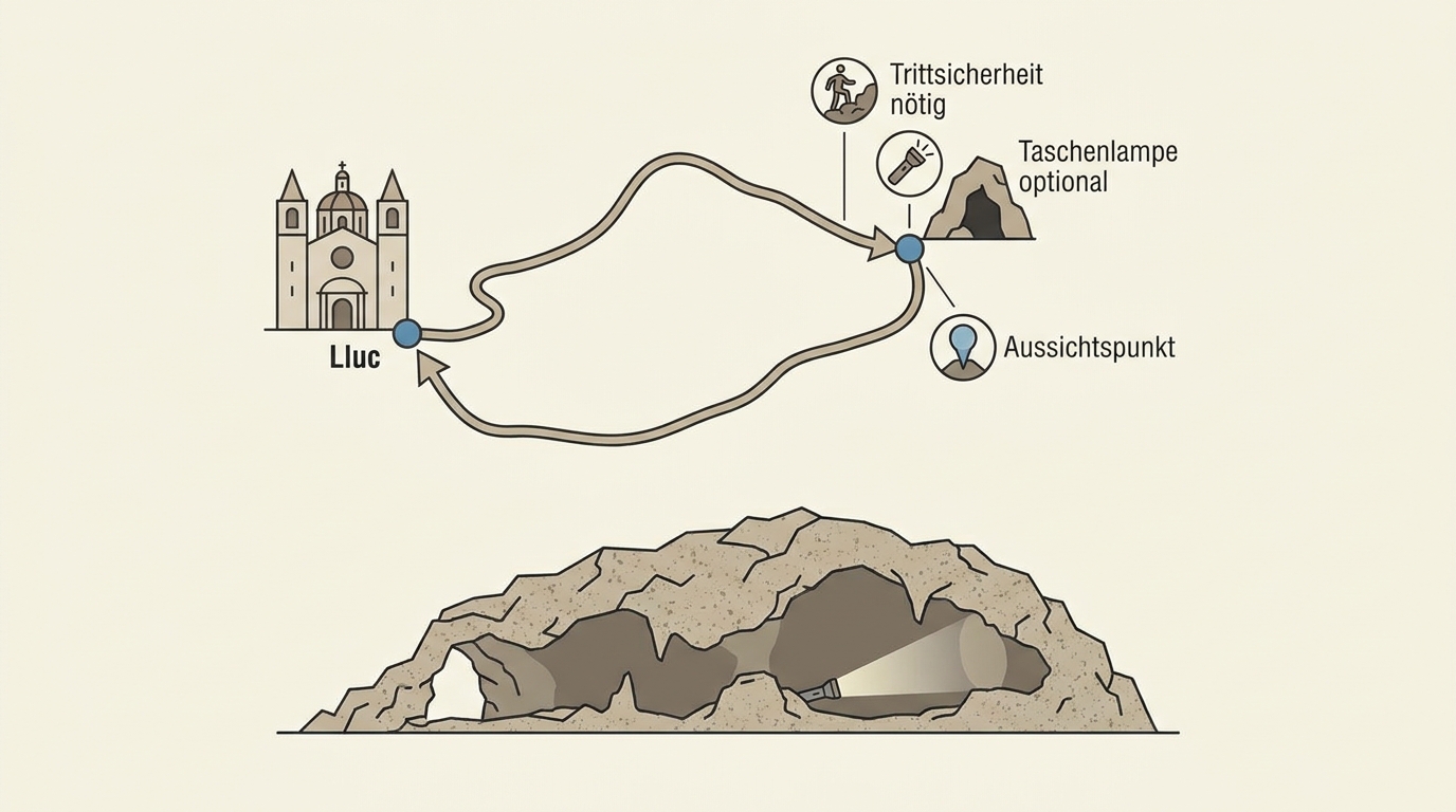 Orientierung: grobe Routenführung und Höhlenabschnitt (ohne Texte).