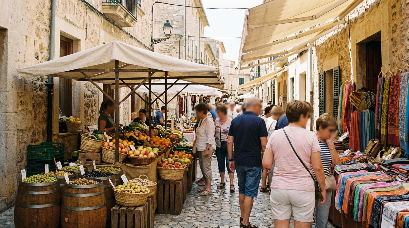 Le marché d'Alcúdia, stands de produits locaux et artisanat.