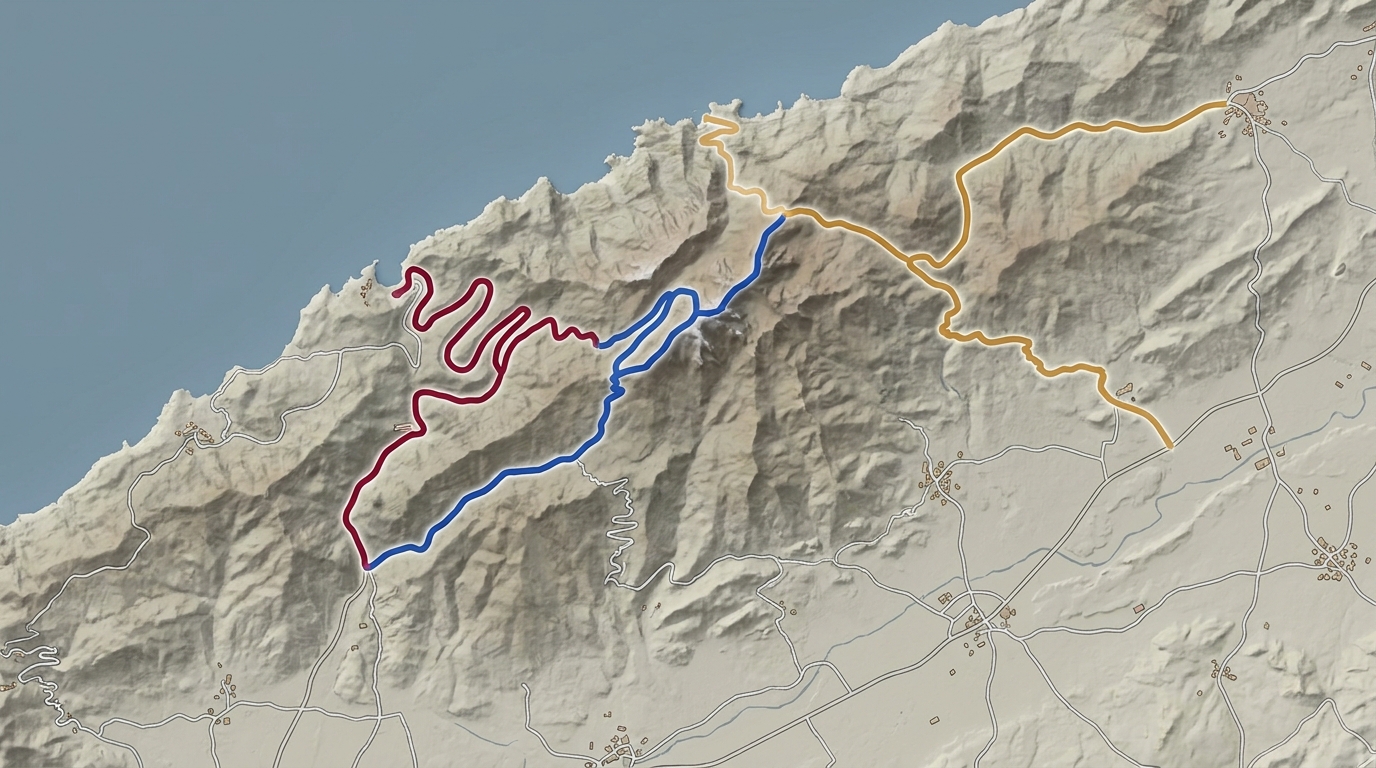 Schéma visuel des routes et cols principaux en Tramuntana