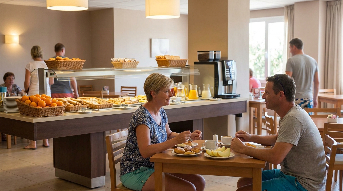 Illustration d’un petit-déjeuner et d’un service “bon rapport qualité-prix”