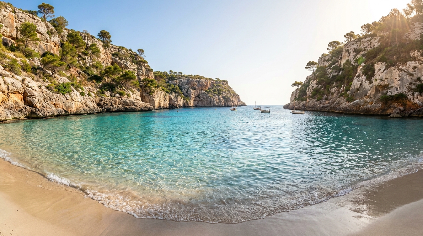 Crique du sud-est de Majorque avec eau turquoise, rochers et baie abritée