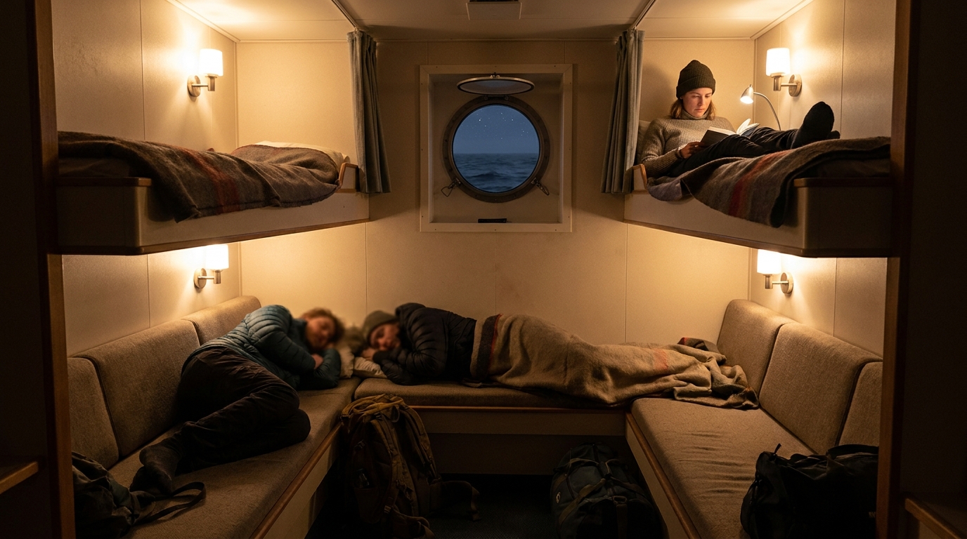 Cabine ferry de nuit pour voyager reposé.