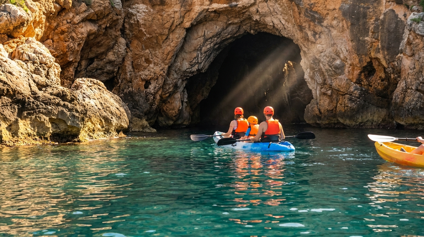 Kajak-Tour entlang von Meereshöhlen (Cala Varques Stil)