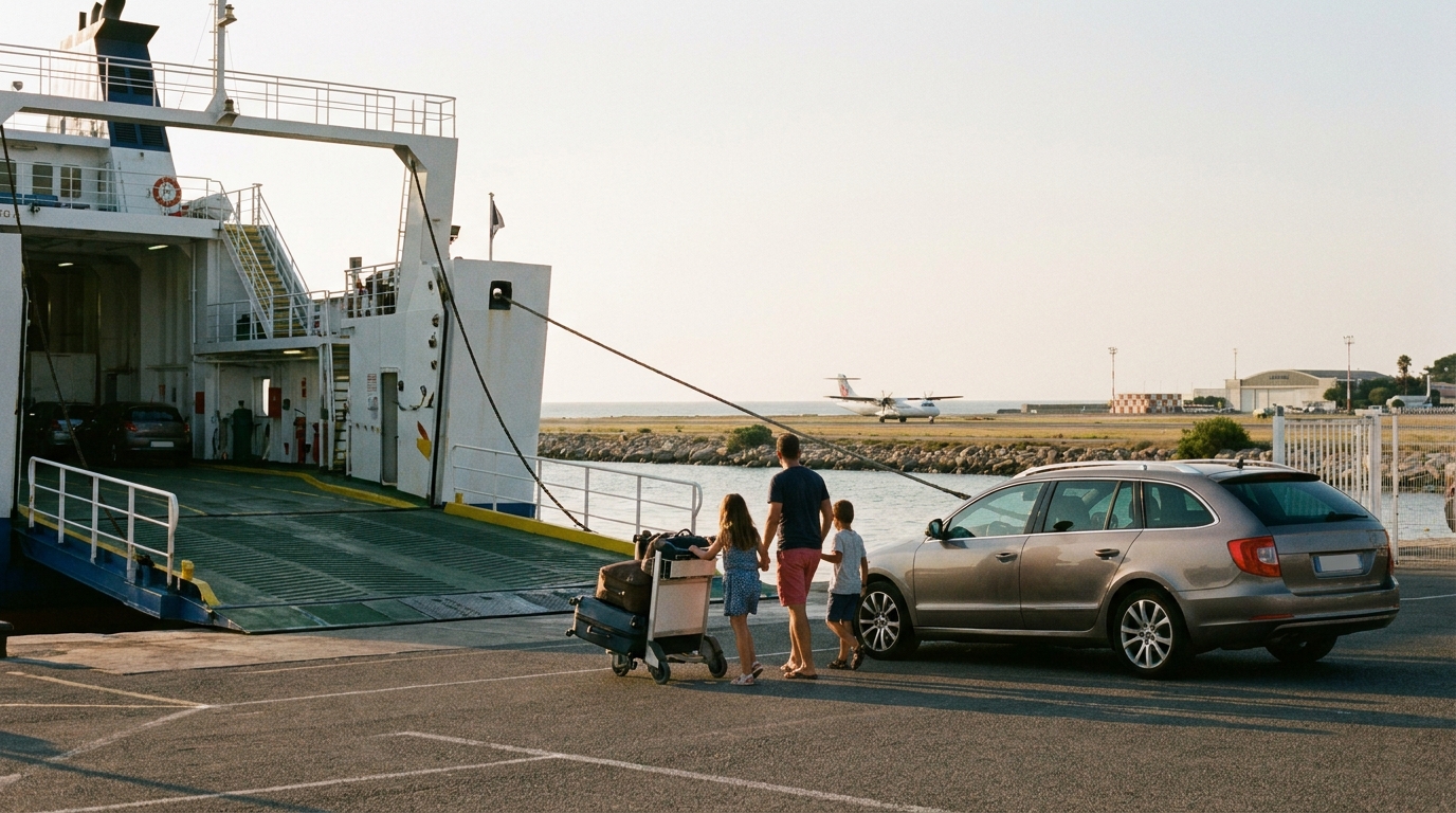 Port vs avion : départ vers Majorque avec bagages et voiture.