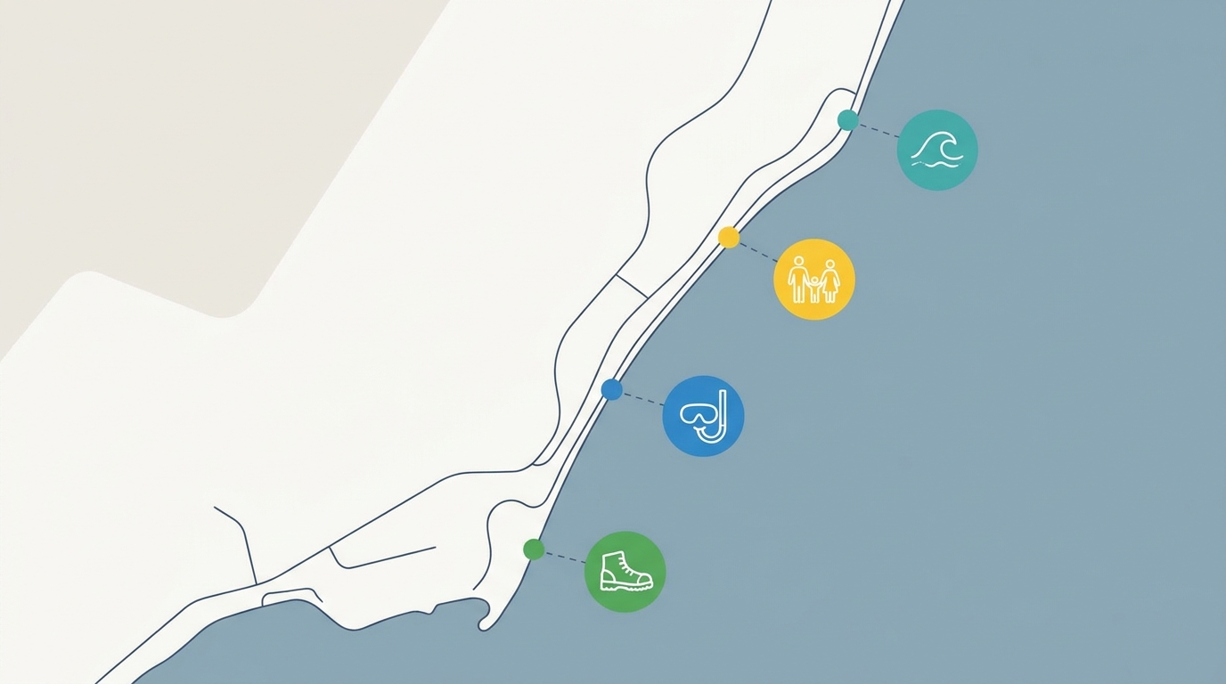 Übersichtliche Orientierung zu Strandtypen und Zugängen