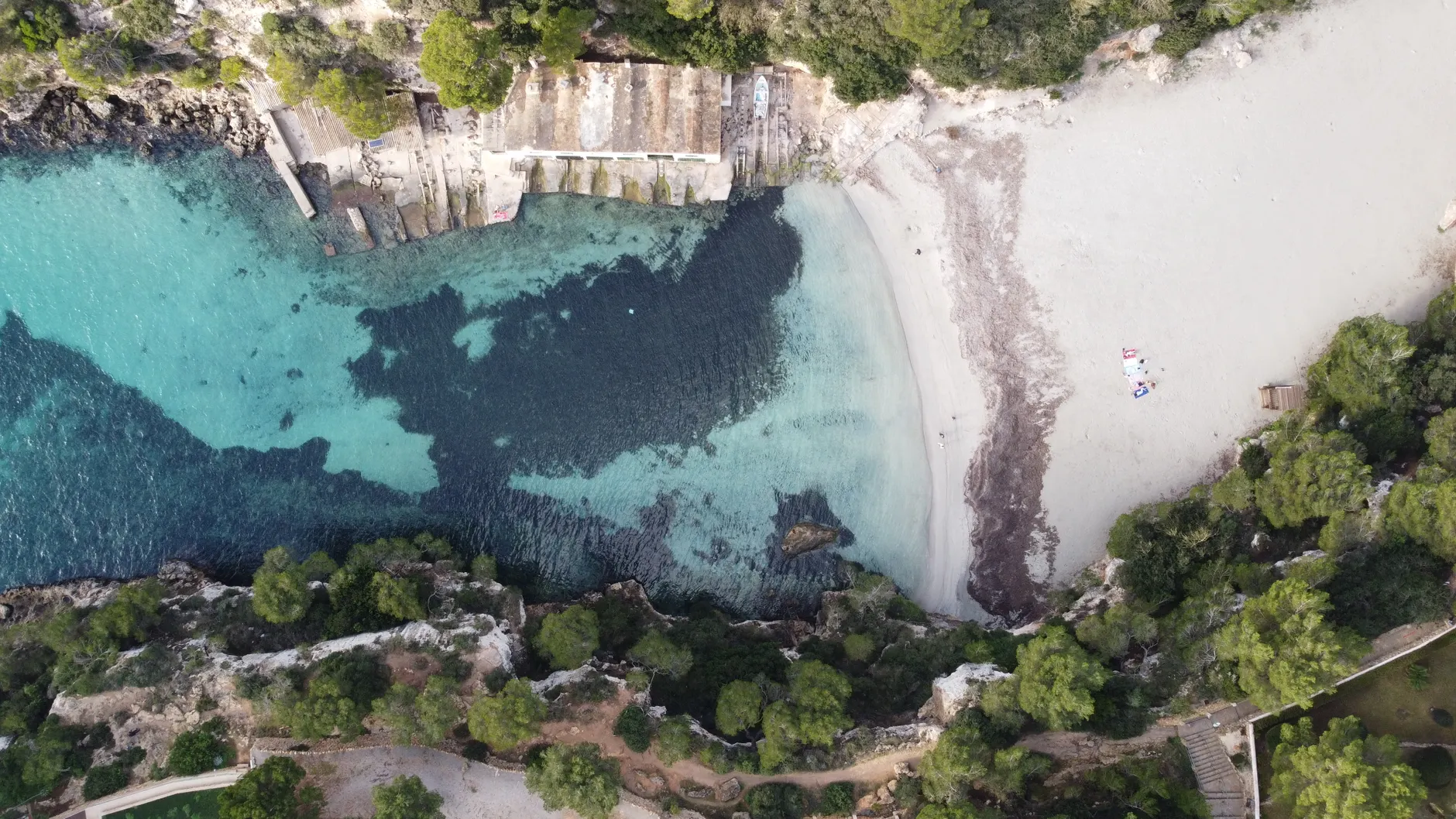 Drone shot of the scenic Torrent de Cala Pi, Mallorca, Spain.